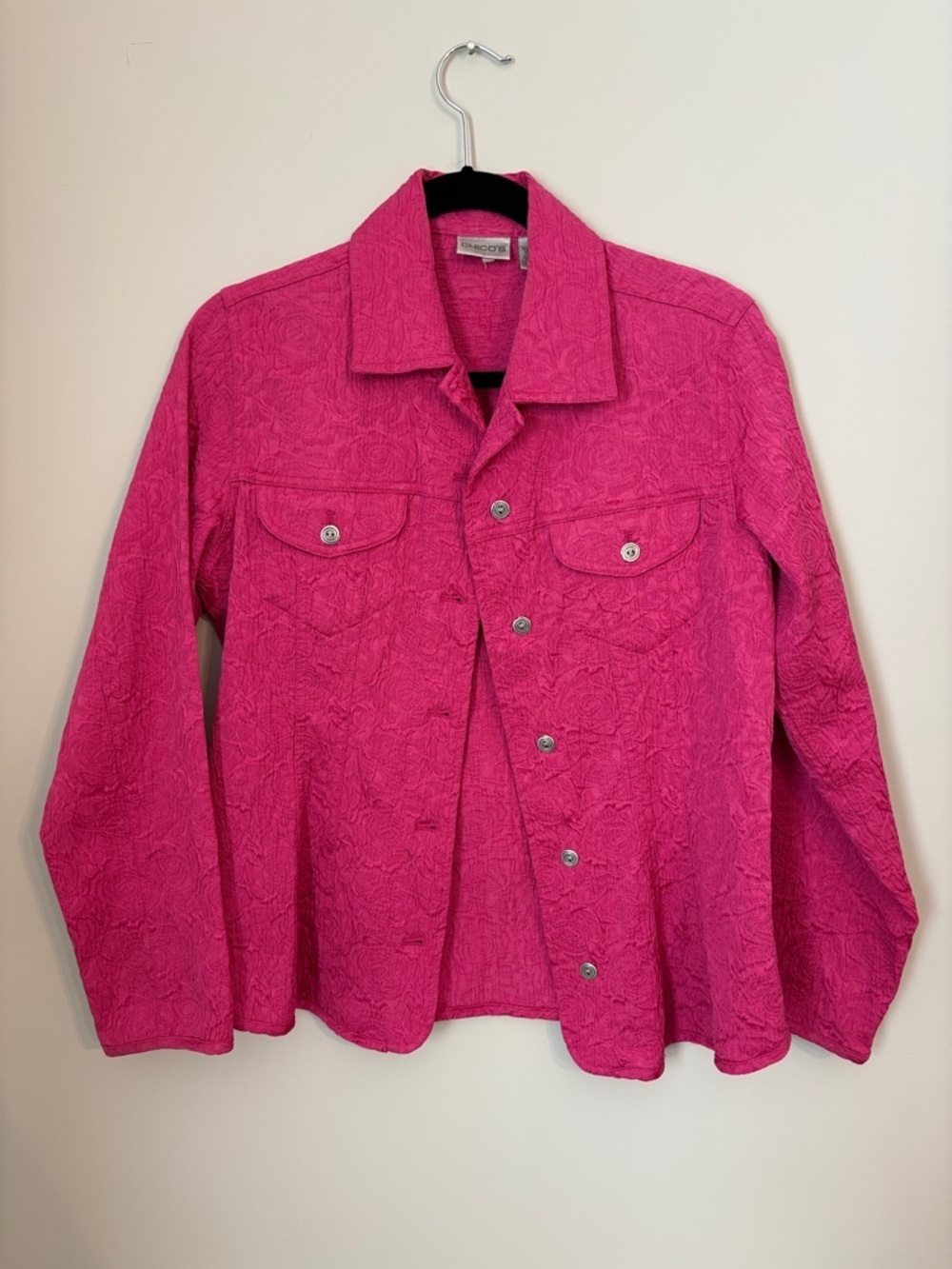 Chico’s Bright Pink Women's Textured Button-Up Jacket